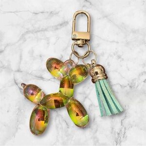 Iridescent Balloon Dog Keychain with Tassel